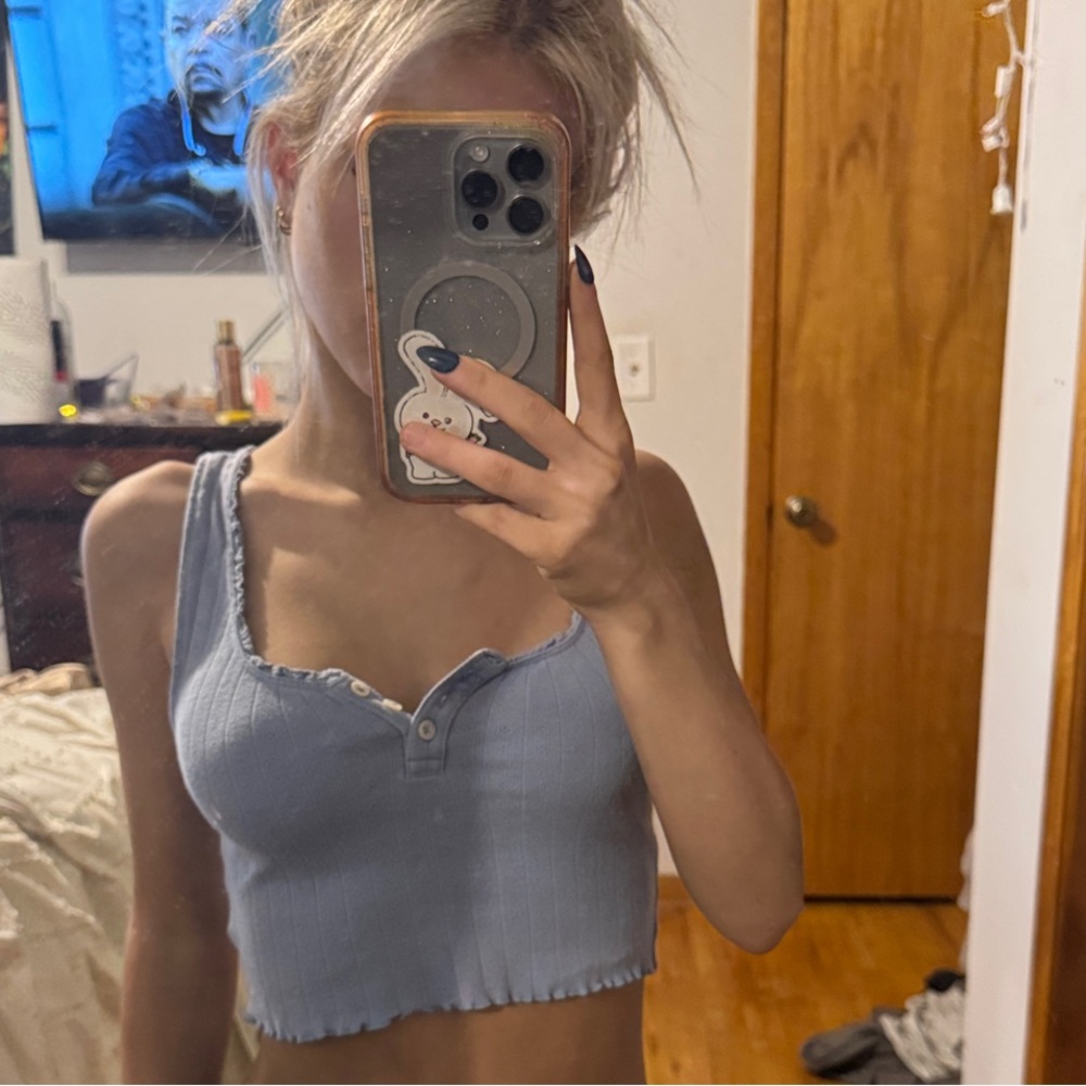 American Eagle Outfitters Light Blue Ribbed Tank Top